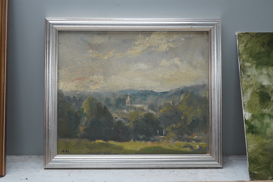 Alfred Robert Hayward (1875-1971), impressionist oil on board, ‘View in Rickmansworth’, initialled, 21 x 25cm. Condition - good